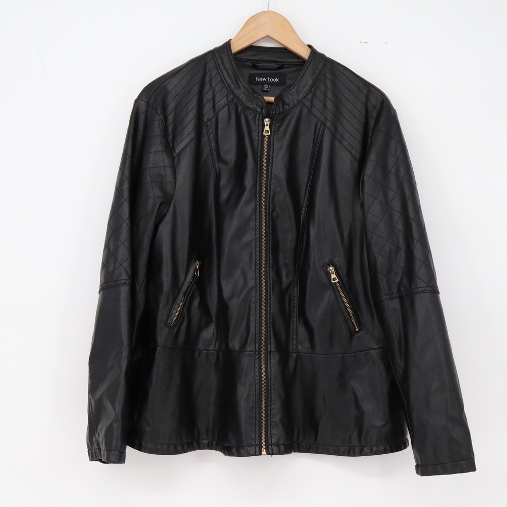 New Look Jacket Womens 2X Moto Biker Black Quilted Faux Leather Excellent